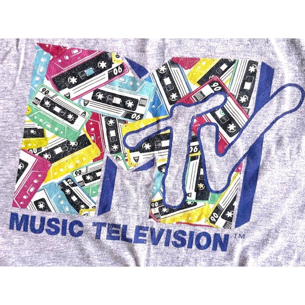Vintage MTV T Shirt Unisex Large Gray Casette Tapes Classic 80s Music Television